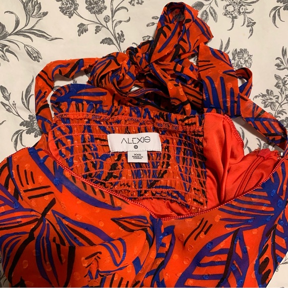 Size XXS Alexis for target Red tropical leaf dress - Picture 3 of 7